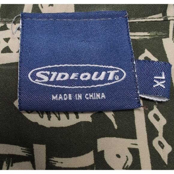 VTG SIDEOUT Button Up Shirt Mens Size XL Green Fish Geometric Print Short Sleeve - Picture 6 of 11